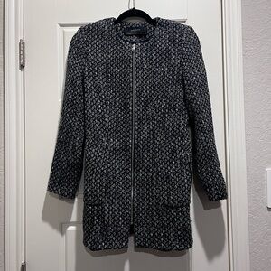 Zara Women's Navy and White Patterned Jacket